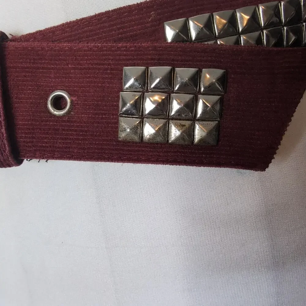 Studded Corduroy Belt With Round Buckle